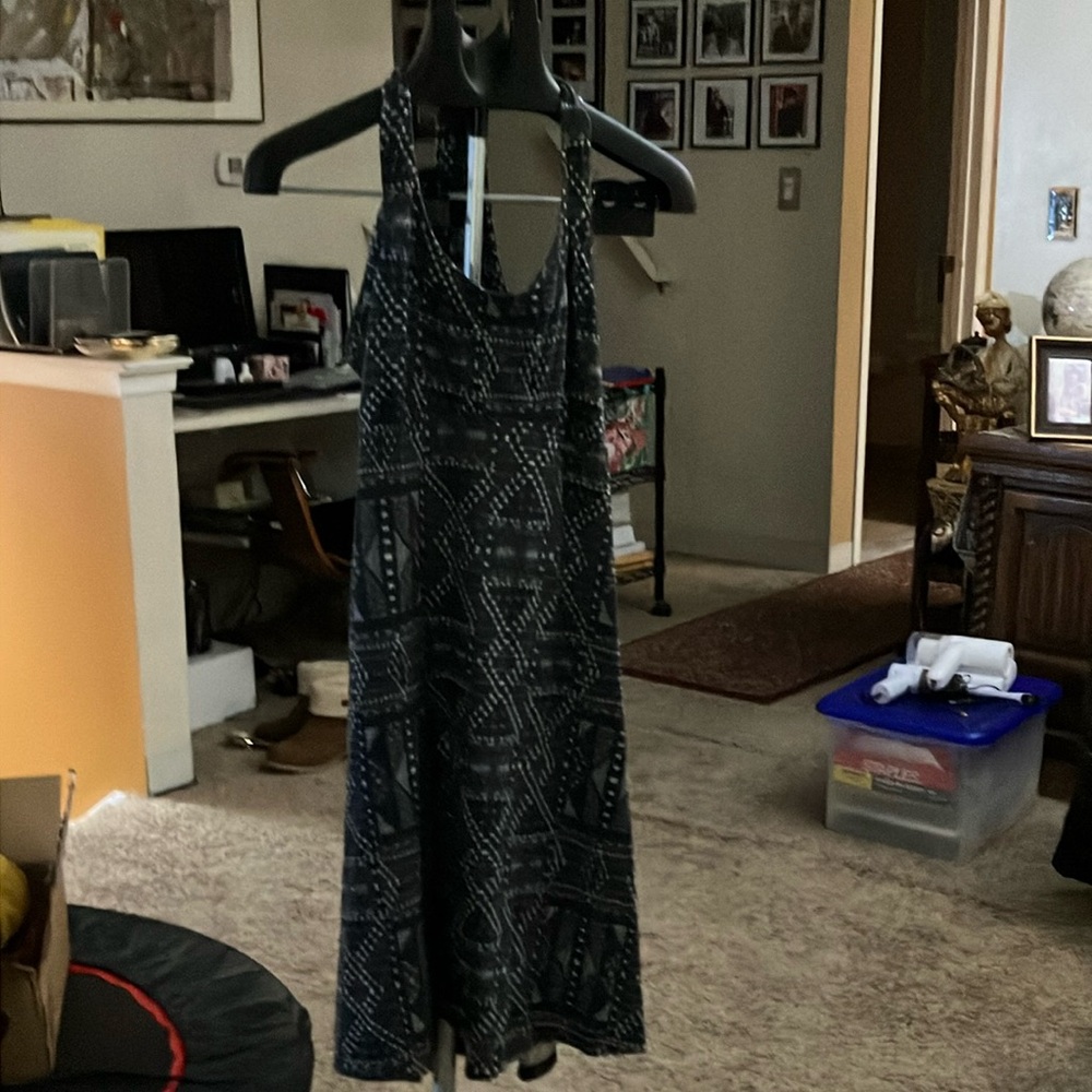 Prana Gray And White Backless Patterned Midi Dress - image 1